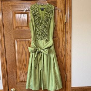 Jessica Howard Olive Green Ruffle V-Neck Midi Dress